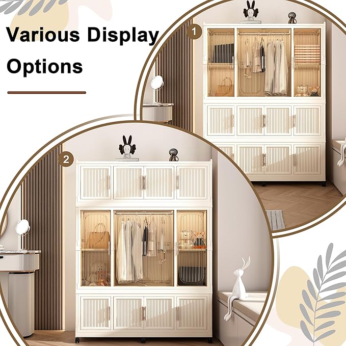 Collapsible Expandable Wardrobe Closet, Multi-Function Plastic Wardrobe,Wardrobes Storage Cabinet (12 Cubes+1 Hanging Rod)