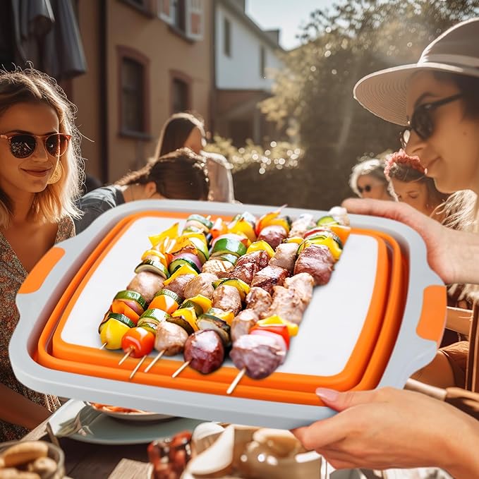 Large 4.22 Gal / 16L Collapsible Cutting Board with Container, Foldable BBQ Prep Tub, Sapce Saving Dish Basin for Kitchen, Camping, Picnic, Vegetable and Fruit