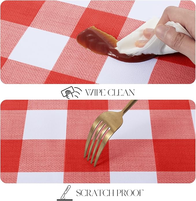 MOSAYT Rectangle Vinyl Tablecloth, 100% Waterproof Buffalo Gingham Plastic Table Cloth, Heavy Duty Wipeable Table Covers for Picnic, Outdoor, Camping - 54 x 54, Red