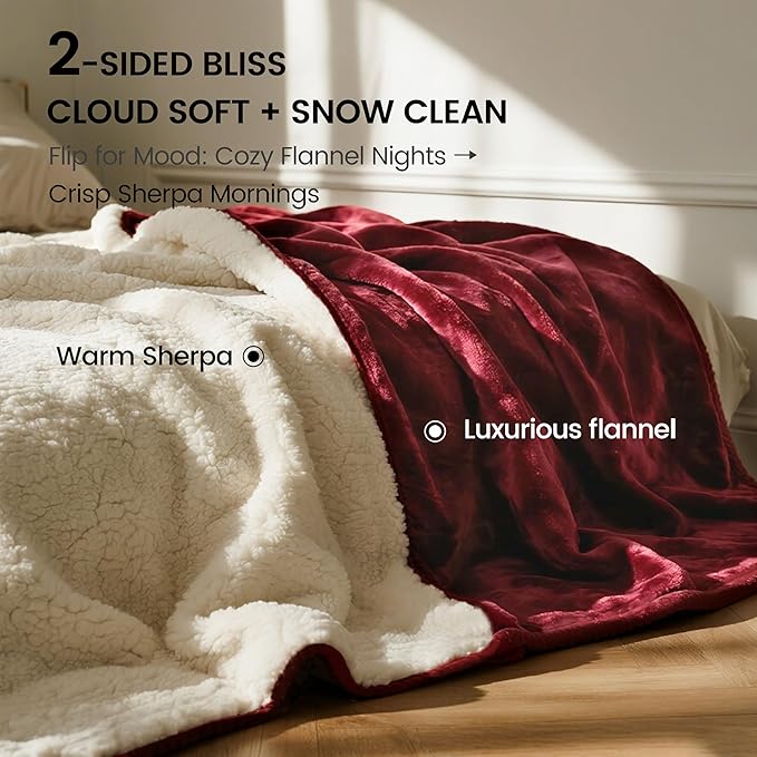 gogobunny Waterproof Bed Blanket, Reversible Sherpa Fleece Throw Blanket for Dog Puppy Cat, Furniture Cover Protects Bed Couch Sofa from Liquid Pee and Pet Fur (Romantic Red, 90x90 inches)