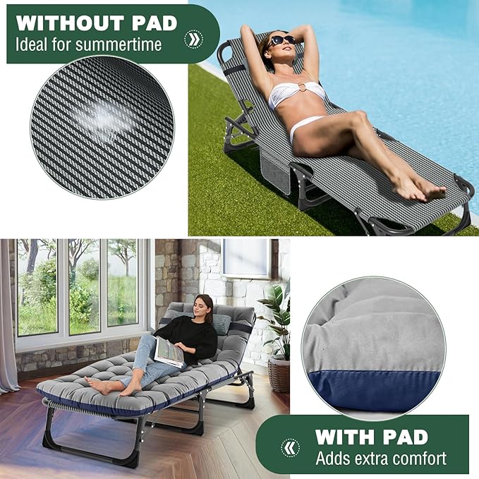 LILYPELLE Folding Camping Cot, Extra Wide Heavy Duty Sleeping Cots with Carry Bag, Double Layer Oxford Portable Travel Camp Cots for Home, Office Nap and Outdoor Beach