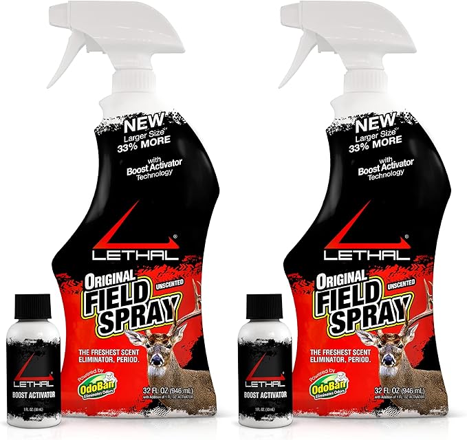 Lethal Original Field Spray with Human Scent Eliminating Agent for Hunting Clothes, Gear, and Equipment, Made in The USA, Unscented, 32 Ounce Spray Bottle