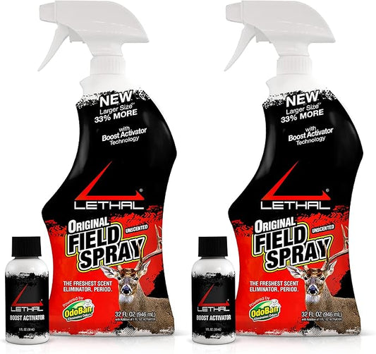 Lethal Original Field Spray with Human Scent Eliminating Agent for Hunting Clothes, Gear, and Equipment, Made in The USA, Unscented, 32 Ounce Spray Bottle