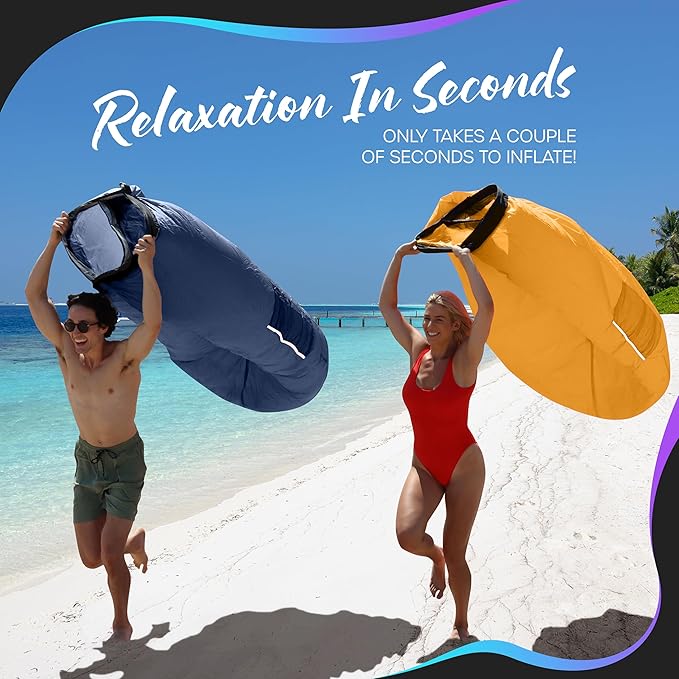 Nevlers 2 Pack Inflatable Loungers Air Sofa Couch | Perfect for Beach Chair Camping Chairs or Portable Hammock |Travel Bag Pouch, Pegs & 3 Pockets| Movie Seating & Camping Accessories Blow Up Lounger