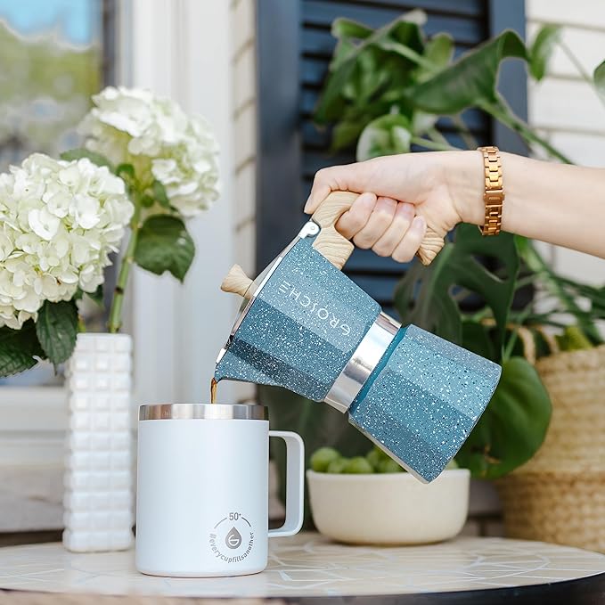 GROSCHE Milano Moka Pot - Stovetop Coffee Maker and Percolator for Espresso - 3 Cup, Indigo