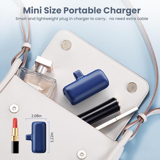 Mini Portable Charger for iPhone 16/15 Series,5200mAh 3A PD USB C Fast Charging Power Bank, Ultra-Compact Cell Phone Battery Pack for iPhone 16/16Plus/15/15Pro Max,Galaxy,Android,Moto,LG,iPad-Sea Blue