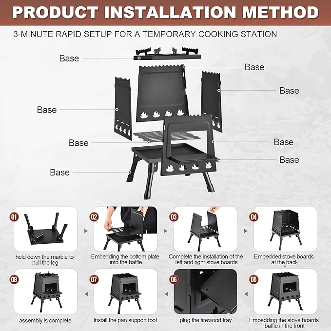 Wood Burning Stove, Camping Wood Stove, Small Portable Cast Iron Wood Stove: Compact Outdoor Cooking Solution with Carrying Bag (Lager)
