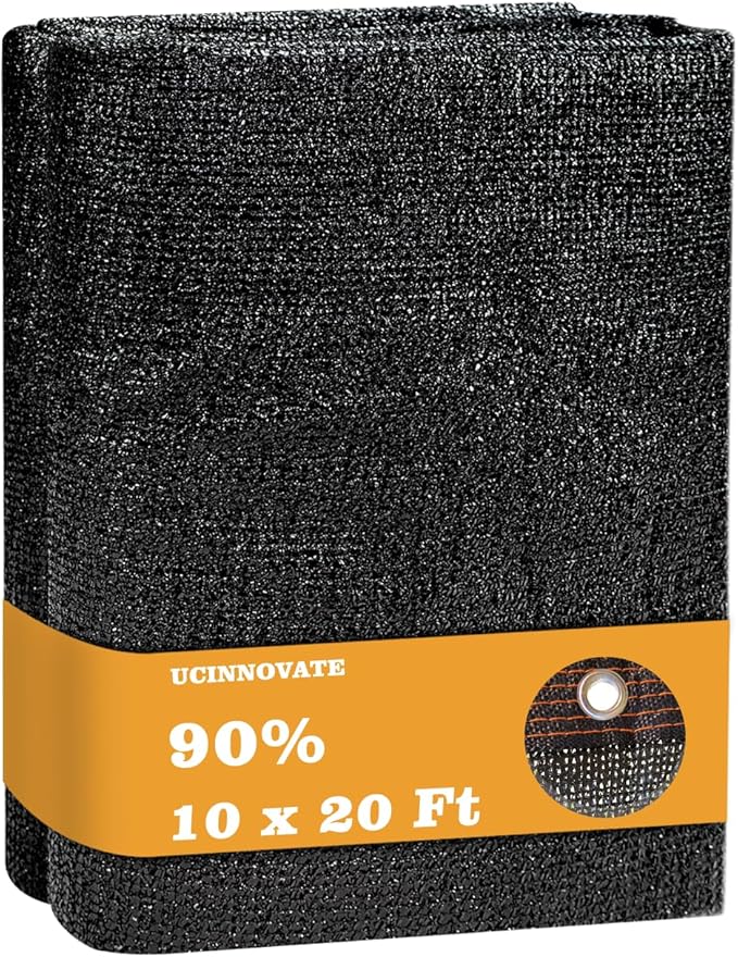 UCINNOVATE Garden 90% Shade Tarp 10x20 FT UV Resistant Sunshade Mesh Cover with Grommets, Sunscreen Net for Plant Heat Protection, Black Shade Cloth for Outdoor Pergola Patio Deck Backyard Barn Kennel