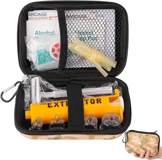 Snake Bite Kit, Bee Sting Kit, Emergency First Aid Supplies, Venom Extractor Suction Pump, Bite and Sting First Aid for Hiking, Backpacking and Camping. Includes Bonus CPR face Shield (Camouflage)