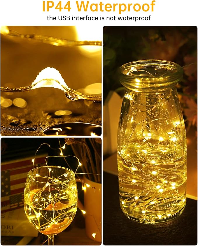 Blingstar USB Powered Fairy Lights, 2 Pack 33Ft 100 LED, Flexible Silver Wire, Mini String Lights for Christmas Tree/Bedroom/Camping/Holiday Indoor Decoration, Warm White