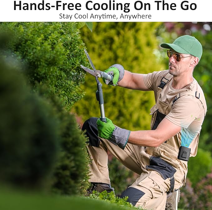 Portable Clip On Fan for Under Shirt, Waist Fan Clip On Belt, 4-in-1 Rechargeable Body Fans with LED Light, Phone Stand, Fast Charging 4-Speed Hip Personal Fans for Baby, Mowing, Work, Kitchen, Truck