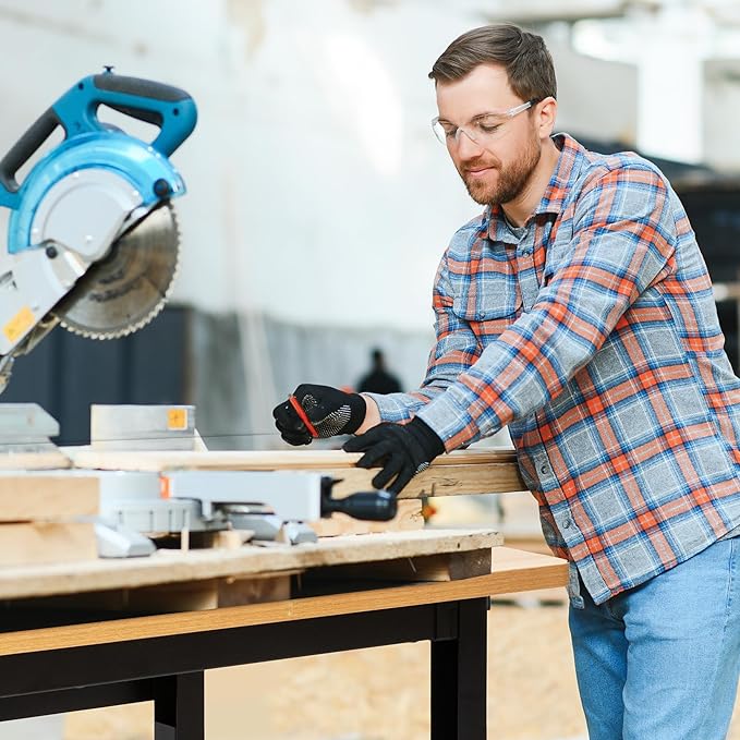 48" Adjustable Workbench with Power Outlets, Work Table for Garage, 2000 LBS Capacity Hardwood Work Bench, Heavy Duty Table for Workshop, Office, Garage, Home