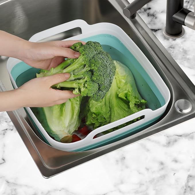 2 Pack Dishpan for Washing Dishes, 2.4Gal/9L Wash Basin with Draining Plug Carry Handles, Collapsible Bucket for Cleaning, Portable Sink, Foldable Plastic Tub