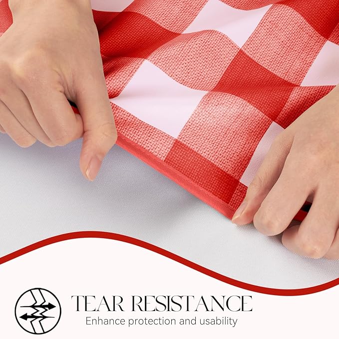 MOSAYT Rectangle Vinyl Tablecloth, 100% Waterproof Buffalo Gingham Plastic Table Cloth, Heavy Duty Wipeable Table Covers for Picnic, Outdoor, Camping - 54 x 54, Red