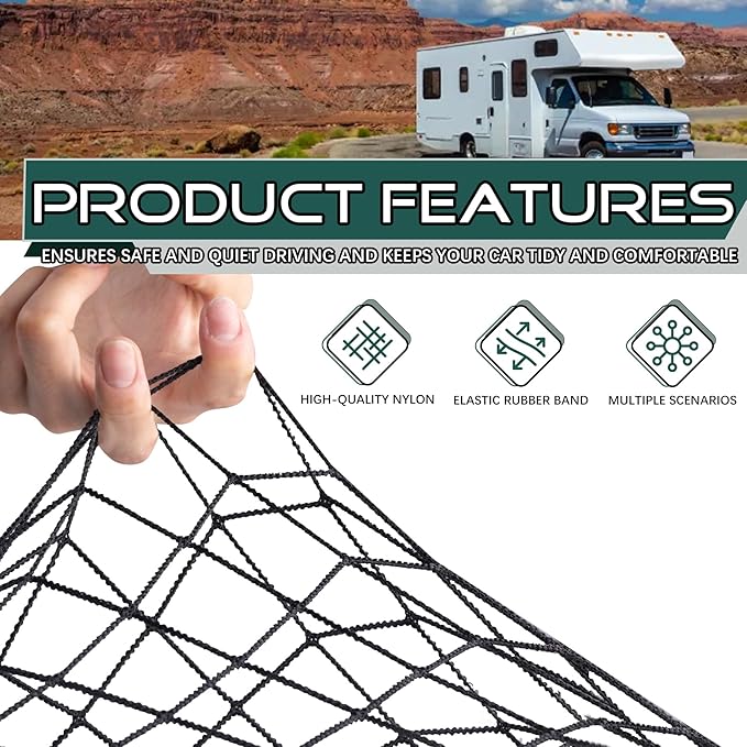 JINGKE 2 Pcs Small Cargo Net Pocket Elastic Mesh Netting Car Mesh Pouch with Screws and Hooks for Trunk RV Boats Home Cargo Storage (25.6'' x 9.8'')