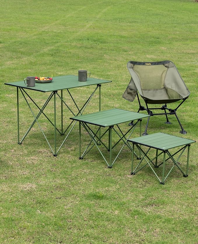 iClimb Ultralight Compact Camping Folding Table with Carry Bag (Reinforced Green - S)