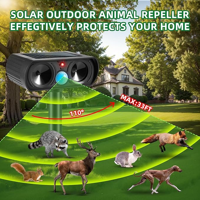 2025 Ultrasonic Animal Repellent Cat Repellent Outdoor Solar Animal Repeller with Motion Detection Waterproof Deer Repellent Device to Repel Raccoon Rabbit Squirrel Skunk Repellent for Yard(4Pack)