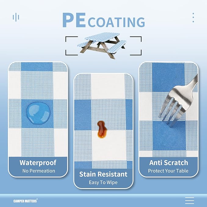 Picnic Table Cover with Bench Covers, Wind Resistance, Water and Oil Proof, Strong Resistance to Fading, for Outdoor and Camping, 72"x 28" Table, 3 Pieces Set, Come with Reusable Plastic Bag