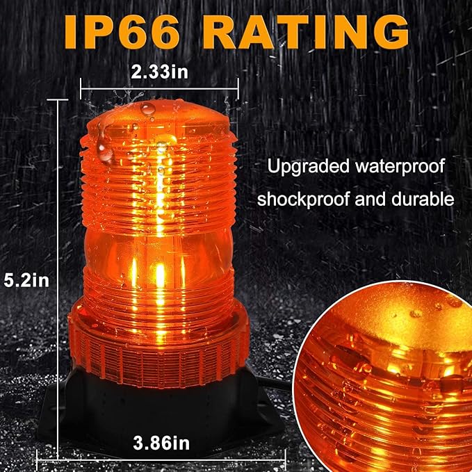 LED Strobe Light, 12V-24V Warning Emergency Safety Flashing Beacon Lights with Magnetic and 16.4 ft Straight Cord Vehicle Forklift Truck Tractor Golf Carts UTV Car Bus (1 PCS, Amber)