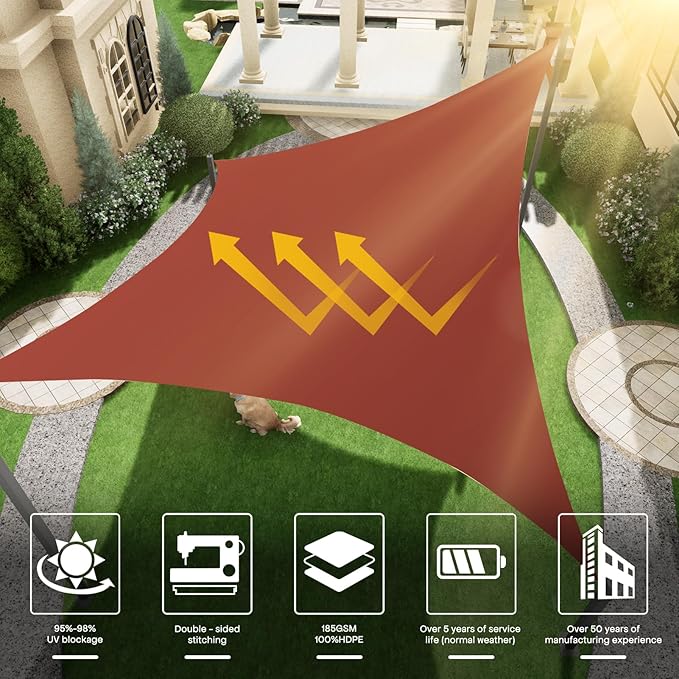 Sun Shade Sail Canopy, 6'x 10' Rectangle 95% UV Block Shade Cover for Outdoor, Backyard Patio, Lawn, Garden, Sandbox Carpor Brick Red