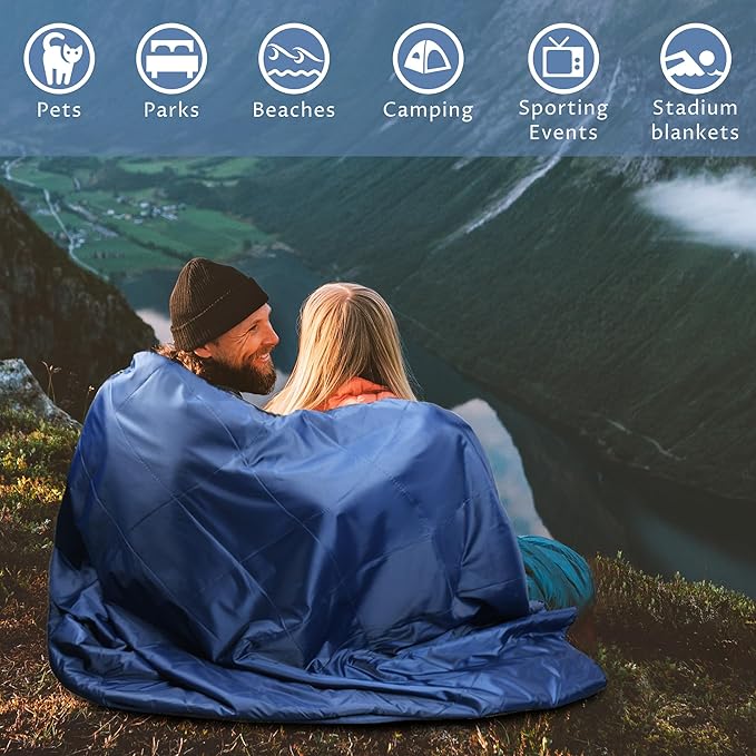 Tirrinia Waterproof Outdoor Blanket with Sherpa Lining, Windproof Triple Layers Warm Comfy Foldable for Camping Stadium, Beach, Picnic, Grass, Concerts, Car, Dog, 51''X 59'' & 59''X 80''