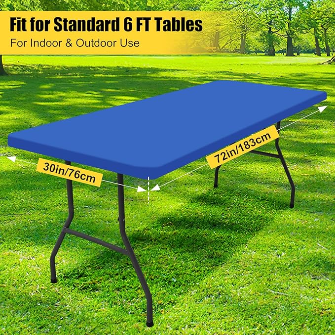 Smiry 2 Pack Rectangle Picnic Table Cloth, Waterproof Elastic Fitted Tablecloths, Washable Polyester Rectangular Patio Table Cover for Camping, Indoor and Outdoor (Blue, 30"x72")