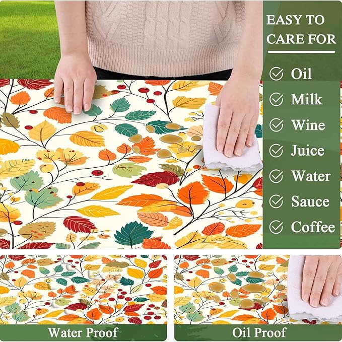 CAPSCEOLL Elastic Picnic Table Cover with Bench Covers 5Ft Waterproof Fitted Picnic Table Cover Cloths for Outdoors Camping Tablecloth with Drawstring Bag, 60X30in, Fall Leaves