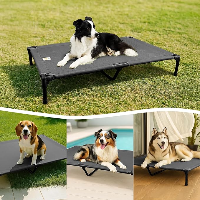 Canvas Elevated Dog Bed, Durable Chew Proof Outdoor Raised Pet Cot for Large Dogs, Waterproof, Breathable, Portable, Washable, Easy Assembly, Sturdy Frame for Camping & Travel, Dark Grey