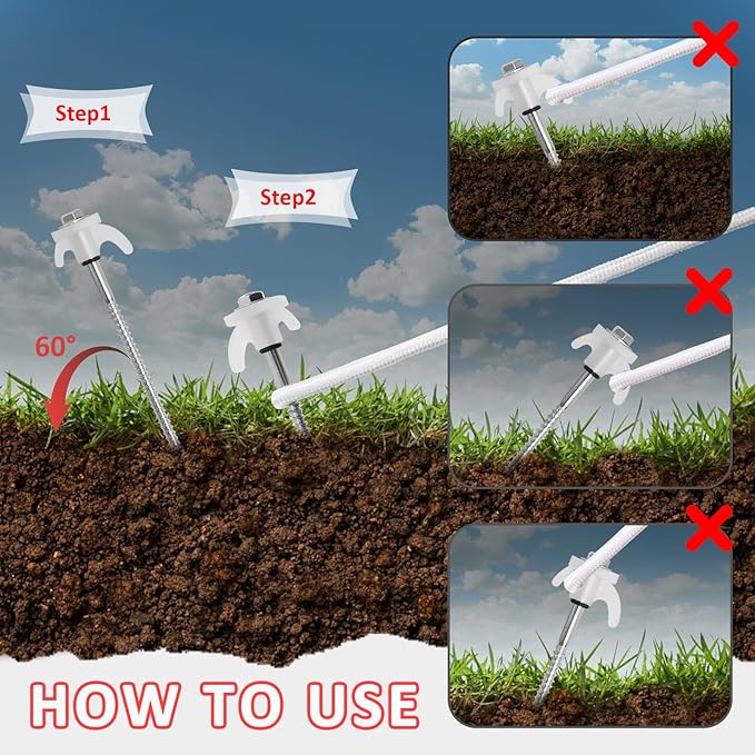 8" Screw in Tent Stakes - 12 Pack Heavy Duty Glow in The Dark Ground Anchors for Camping, Canopy, Awning and Outdoor Use Tent Pegs - Durable Metal Tent Spikes with Hex Head Driver & Storage Box