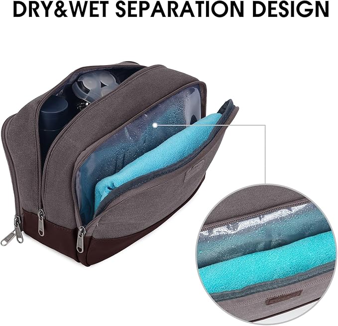 WANDF Travel Toiletry Bag for Men Large Toiletries Shaving Bag Water Resistant Hanging Dopp Kit Travel Accessories Bag for Women Men (Taupe)