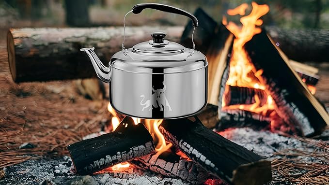 Chandler 5 Liter Tea Pots, Vintage Tea Kettle - 0.4mm Stainless Steel Pot - Hard to Dent | Ergonomic Handle with a Cool Grip | Portable Tea Kettle For Camping (Silver Color)