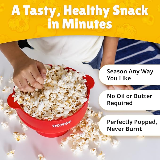The Orginal HotPop Silicone Popcorn Maker - Microwave Popcorn Popper with Handles - Collapsible Bowl, Heat-Resistant, Easy to Clean, Ideal for Family Movie Nights, 15-Cup Capacity - Red