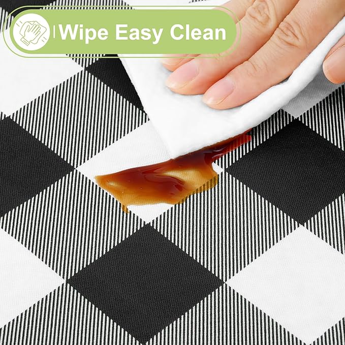 Smiry Rectangle Table Cloth, Waterproof Vinyl Tablecloth with Flannel Backing, Wipeable Buffalo Plaid Table Cover for Dining, Indoor and Outdoor (Black & White, 60"x102")
