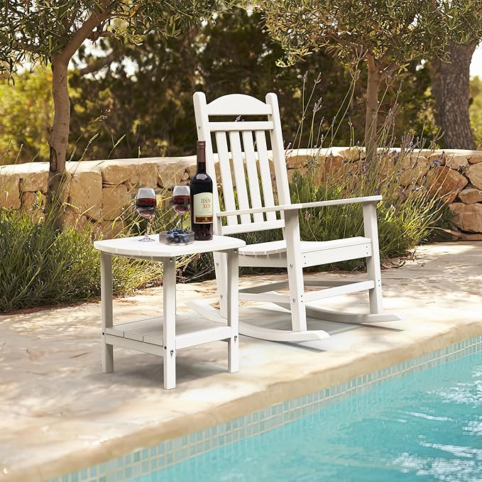 TORVA Patio Adirondack Side Table, Outdoor End Tables All-Weather Resistant HDPE Humidity-Proof Long Time Use for Deck, Lawn,Garden, Porch, Backyard End Table（White Color）(2 Tier)