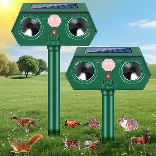 2 Pack Solar Ultrasonic Animal Repellent Outdoor,Deer Repellent Devices Motion Detection,Cat Squirrel Rabbit Repellent for Garden Yard,Waterproof Animal Repeller for Skunk Dog Racoon Rodent