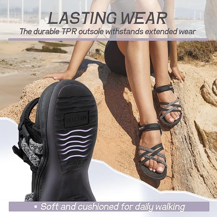 MEGNYA Hiking Sandals for Women, Arch Support Comfortable Walking Sandals Hook Loop Strap, Sports Lightweight Slides