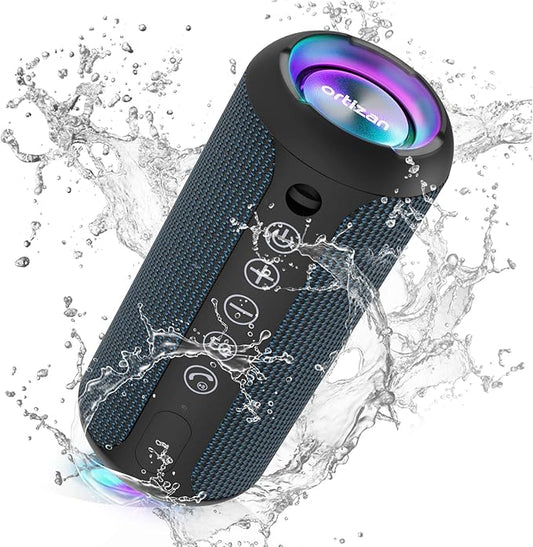 Ortizan Portable Bluetooth Speakers, IPX7 Waterproof Wireless Speaker with 24W Loud Stereo Sound, Outdoor Speaker with Bluetooth 5.3, Deep Bass, RGB Lights, Dual Pairing, 30H Playtime for Home, Party