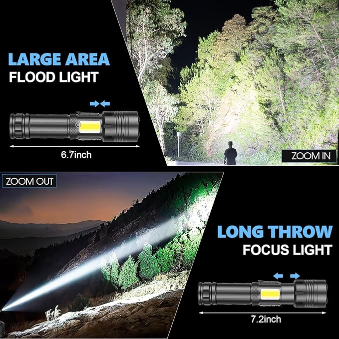 Flashlights High Lumens 2 Pack, Rechargeable Flashlight Super Bright Flash Light with Red Light,COB Work Light,IPX6 Waterproof Powerful Flashlight for Home Camping Disaster (2)