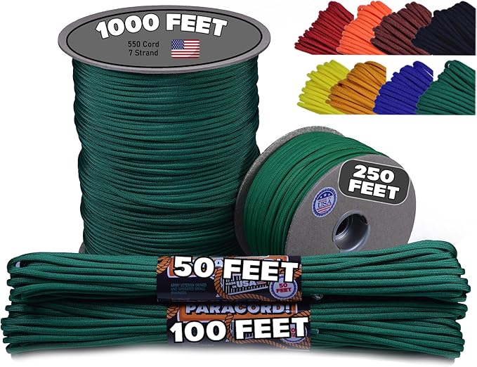 BORED? PARACORD! 550 lb Paracord - Ideal for Crafting, Camping, DIY Projects, Active & Military Outdoors - Strong Survival Rope - Tactical Parachute Cord Type III - Light Tan 1000 Feet