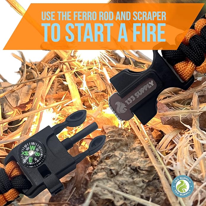 Paracord Bracelet Compass Hiking Survival Emergency Whistle Fire Starter Kit Camping Gear Hiking Essentials Fishing Hunting Accessories EDC Backpacking Gear Tactical Survival Gear Equipment