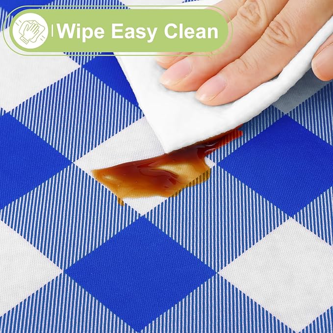 Smiry Rectangle Table Cloth, Waterproof Vinyl Tablecloth with Flannel Backing, Wipeable Buffalo Plaid Table Cover for Dining, Indoor and Outdoor (Blue & White, 60"x102")