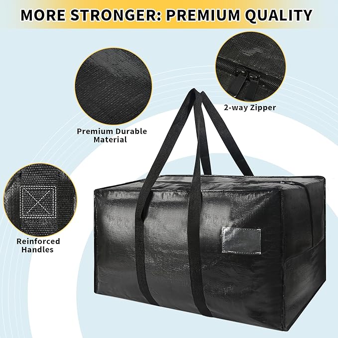 Heavy Duty Extra Large Moving Bags,149 Gallon Jumbo Packing Bags,Huge Moving Storage Bags with Strong Zippers & Carrying Handles,Reusable Big Moving Storage Bags for College Dorm Travel 2Pack