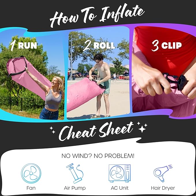 Nevlers Inflatable Lounger | 210T Polyester Inflatable Chair | No-Pump Blow Up Couch | Camping Couch Air Sofa Bed w/ 450 lbs. Cap., Pockets & Matching Bag | Use as Inflatable Couch for Adults & Kids