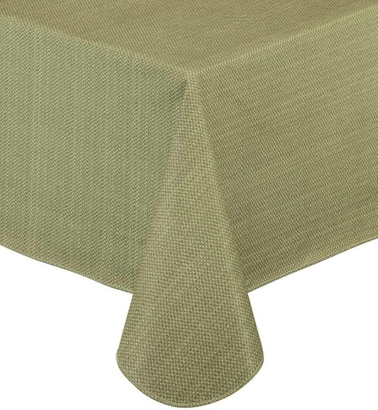 LAMINET Stitched Edge Drop Tablecloth - Basketweave (Green) - Oblong - Fits Tables up to 60 x 90