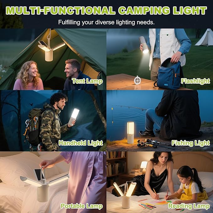 Solar Camping Lantern 8000mAh–Rechargeable,Foldable Camping Light,Stepless Dimming,Flashlight & SOS Modes,USB Charging,Waterproof & Portable Handle,Ideal for Camping,Emergency,Travel,Outdoor,Home Use