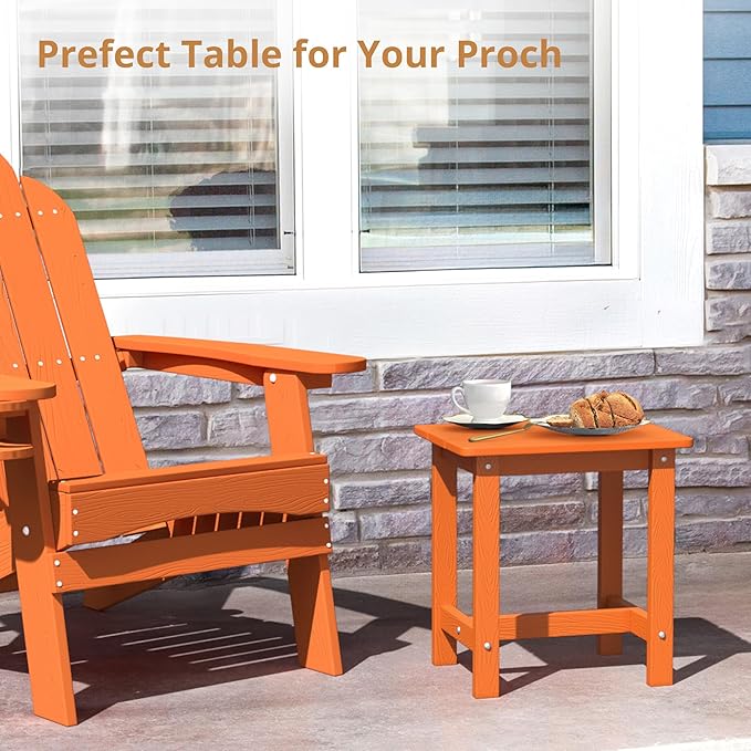 LUE BONA Outdoor Side Table, HDPS Small Outdoor Table, Adirondack Side Table, Outside End Table for Patio, Porch, Deck, Pool, Weather Resistant/Easy Maintenance/Indoor or Outdoor Use, Orange