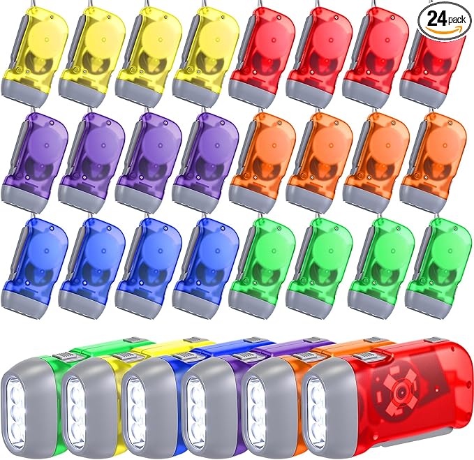 Mudder 24 Pieces Hand Crank Flashlight with LED Self Powered Charging Torch Dynamo for Camping Emergency(Rainbow)