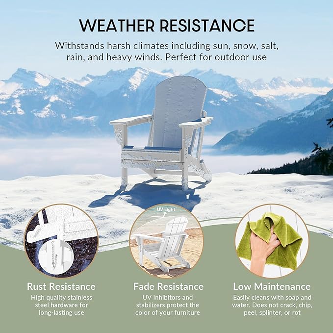 WestinTrends Malibu HDPE Outdoor Patio Folding Poly Adirondack Chair, White