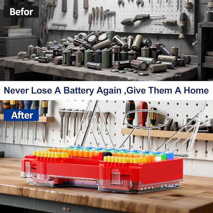 Battery Organizer Storage Case, Battery Storage Holder Organizer Box with Tester - 285 Batteries Double-Sided Variety Pack, Holds AA AAA 4A C D Cell 9V 3V Lithium LR44 CR2 CR123 CR1632 18650 Button