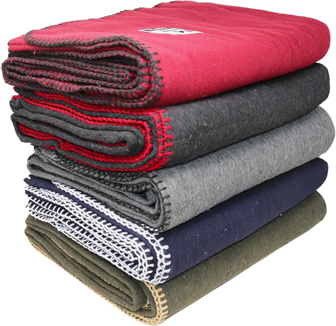 M MCGUIRE GEAR Wool Military Camping, Survival, and First Aid Blanket, 64" x 90" (Maroon)